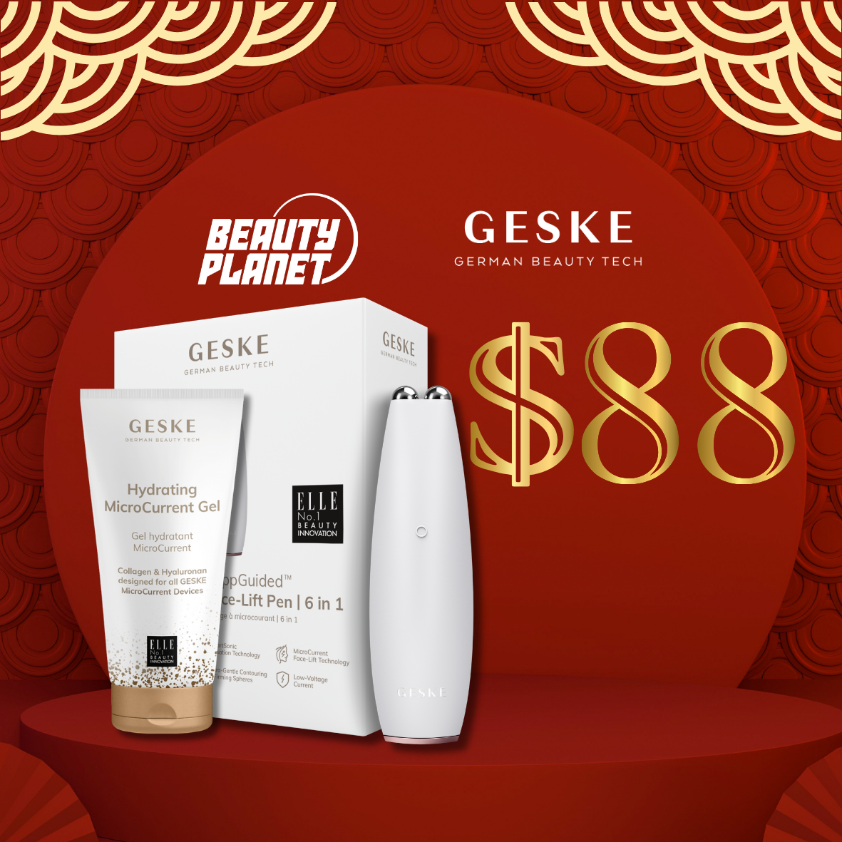 CNY 88 Bundle-Geske MicroCurrent Face-Lift Pen | 6 in 1 & Hydrating MicroCurrent Gel